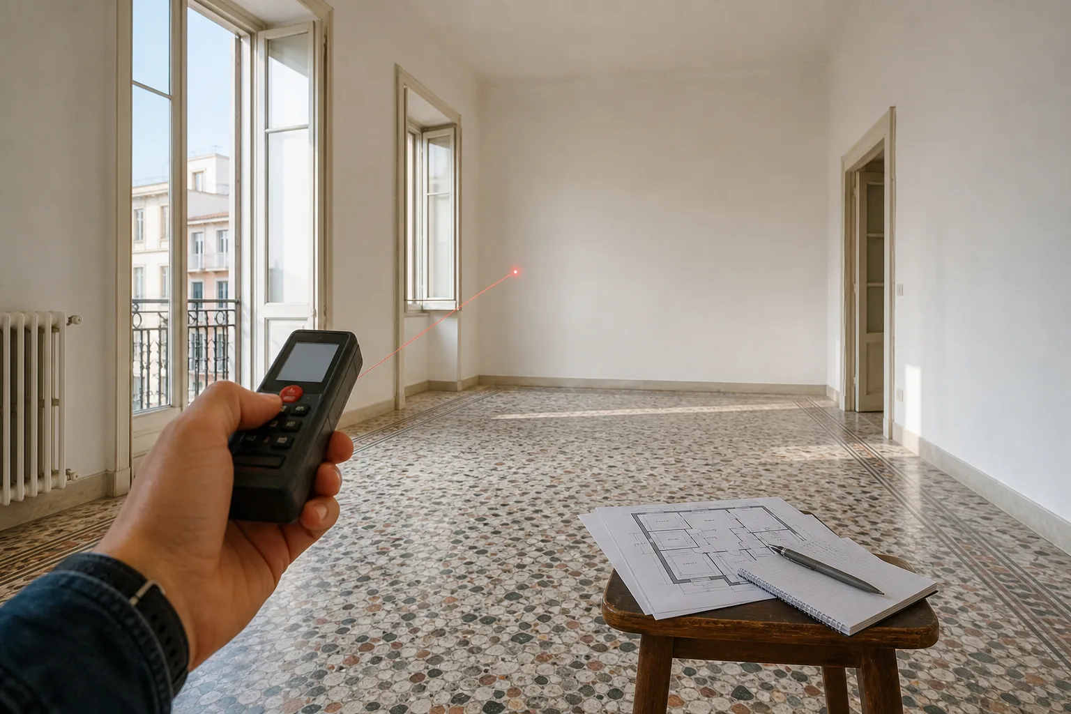 Rilievo di un appartamento esistente con misuratore laser e planimetria